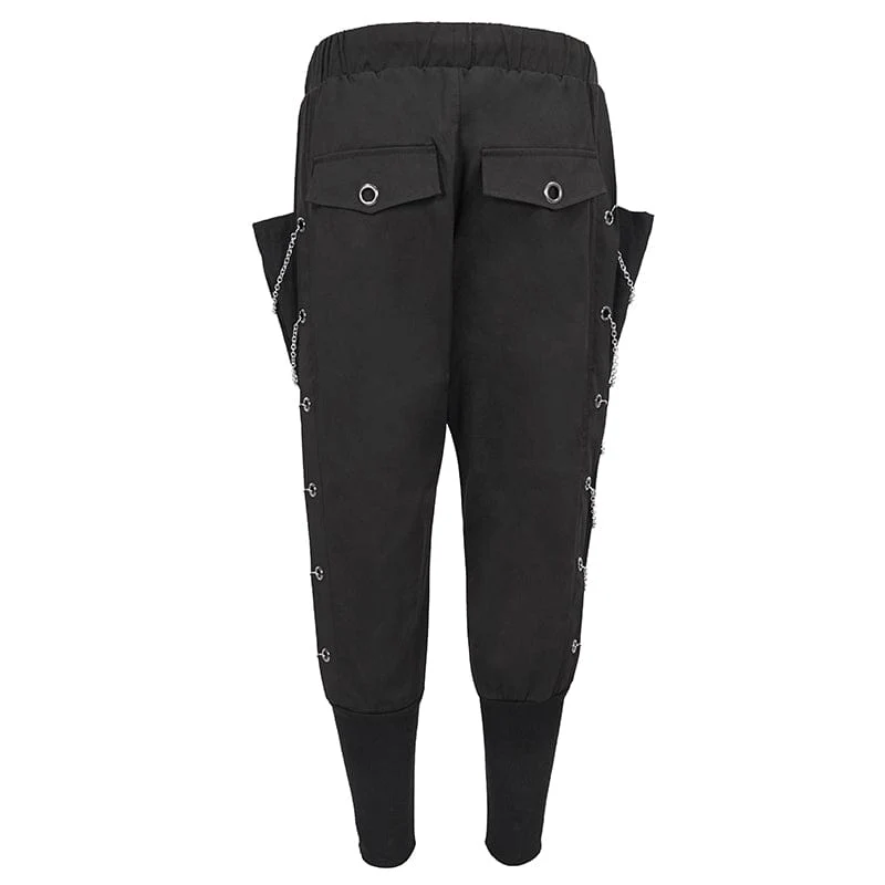 Herren Punk Big-Pocket Chains Jogger Hose