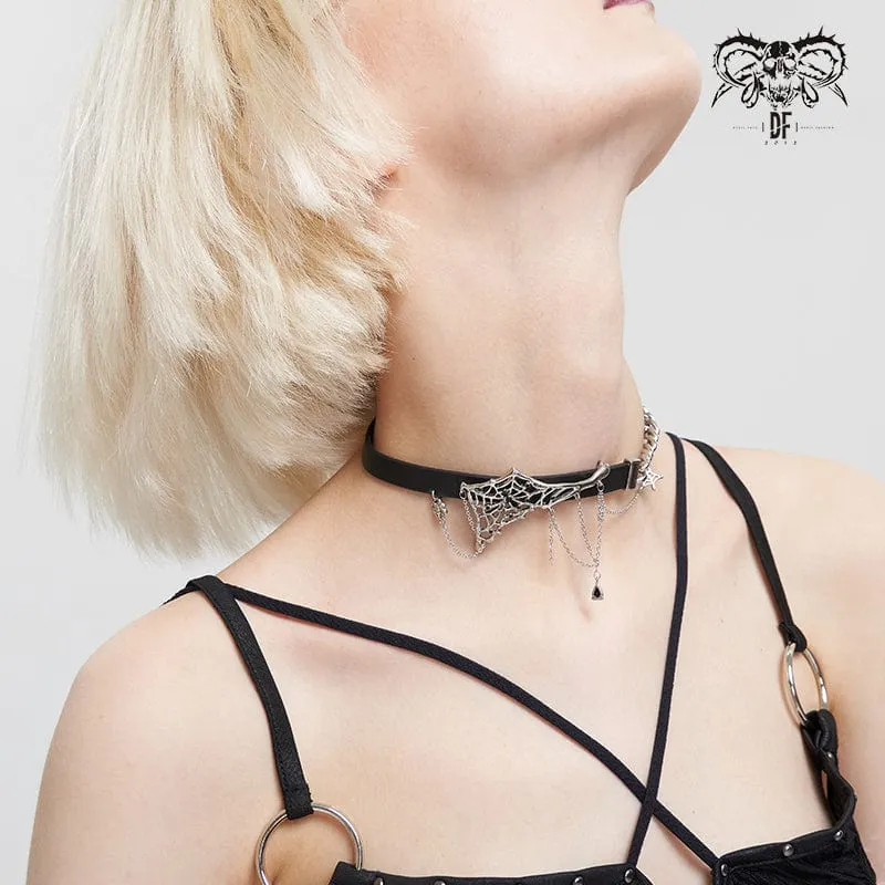 Damen Punk Spinnennetz Metallkette Choker