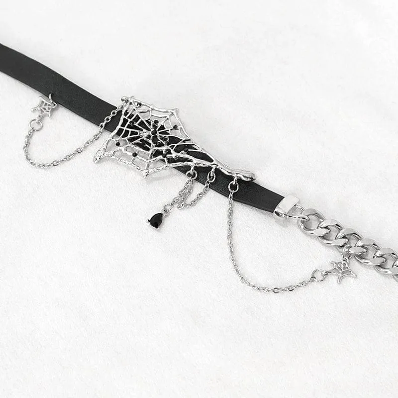 Damen Punk Spinnennetz Metallkette Choker