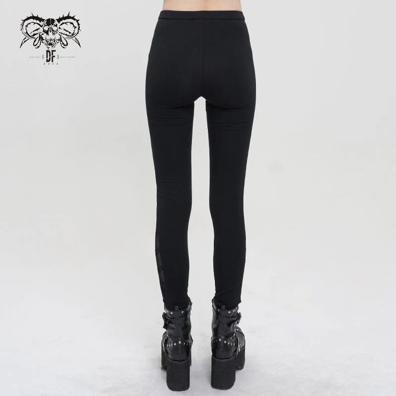 Damen Gothic Mesh Splice Chain Leggings