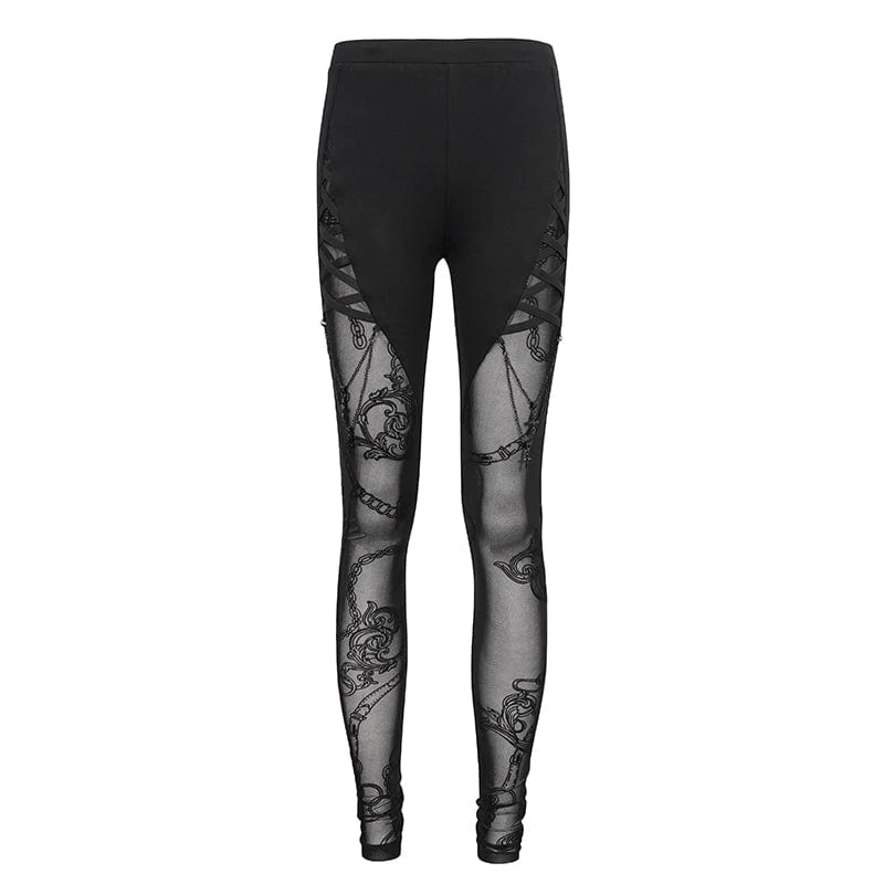 Damen Gothic Mesh Splice Chain Leggings