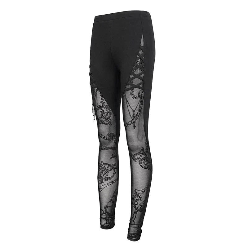 Damen Gothic Mesh Splice Chain Leggings