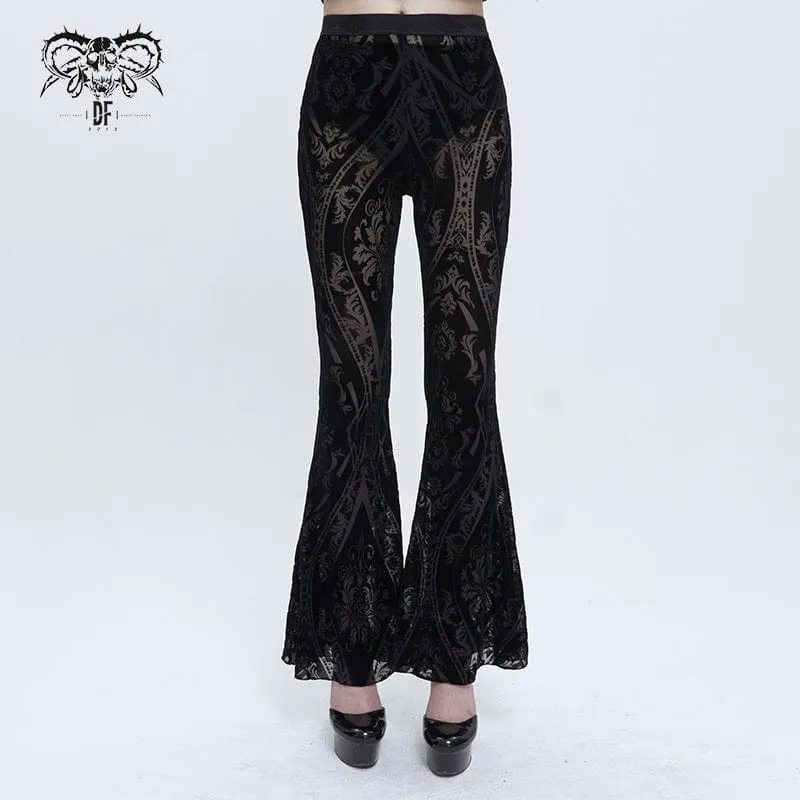 Durchsichtige, ausgestellte Hose mit gotischem Totem-Print für Damen