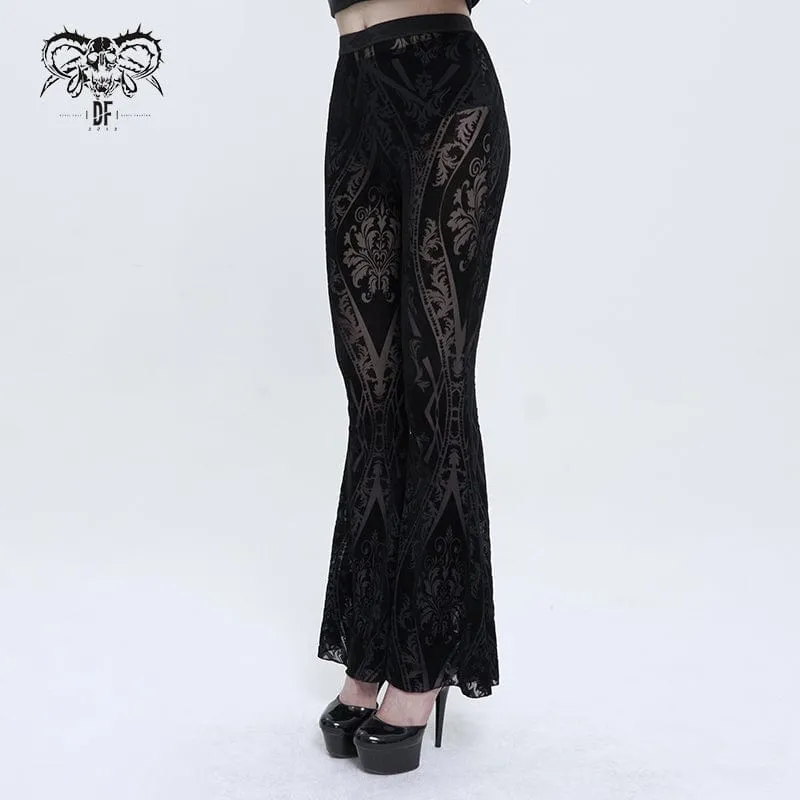 Durchsichtige, ausgestellte Hose mit gotischem Totem-Print für Damen