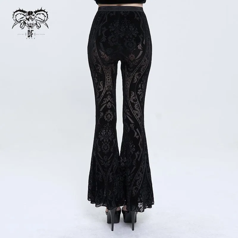 Durchsichtige, ausgestellte Hose mit gotischem Totem-Print für Damen