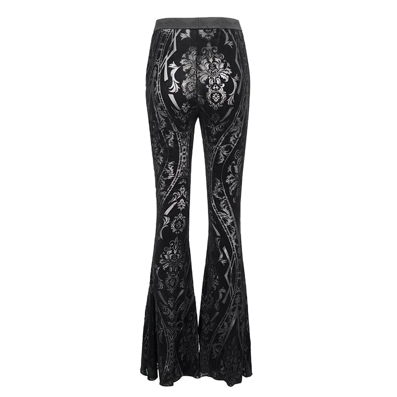 Durchsichtige, ausgestellte Hose mit gotischem Totem-Print für Damen