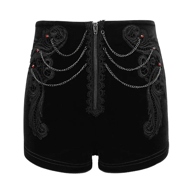Damen-Shorts aus gotischem Blumenstickerei-Kettensamt