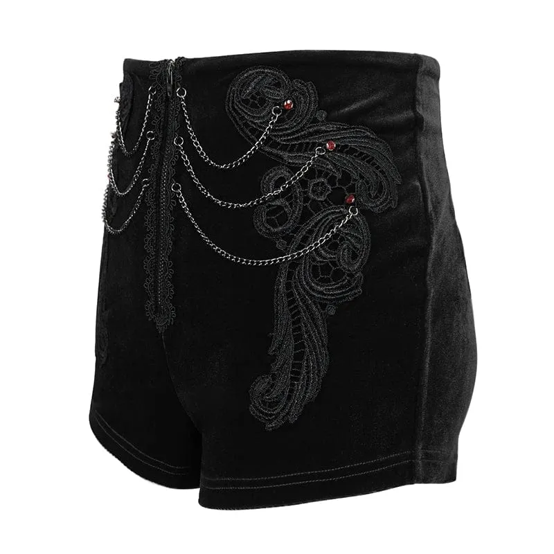 Damen-Shorts aus gotischem Blumenstickerei-Kettensamt