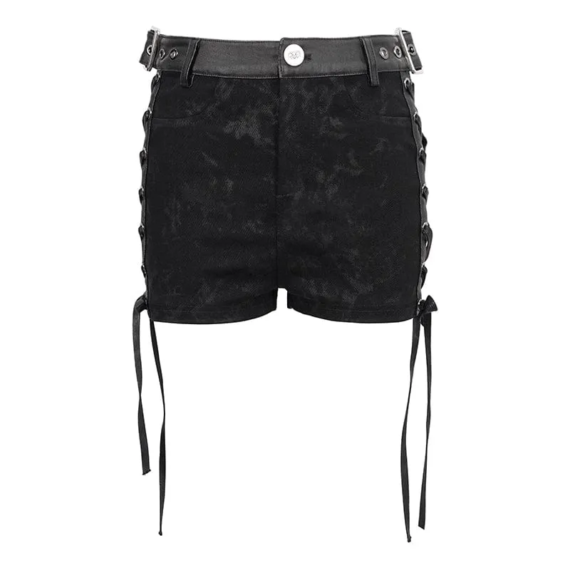 Damen-Punk-Shorts mit Batikschnalle und Riemchen