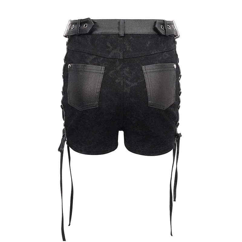 Damen-Punk-Shorts mit Batikschnalle und Riemchen