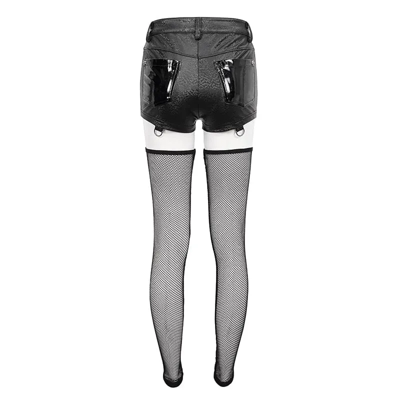 Damen-Punk-Shorts aus Kunstleder mit Mesh-Beinärmeln