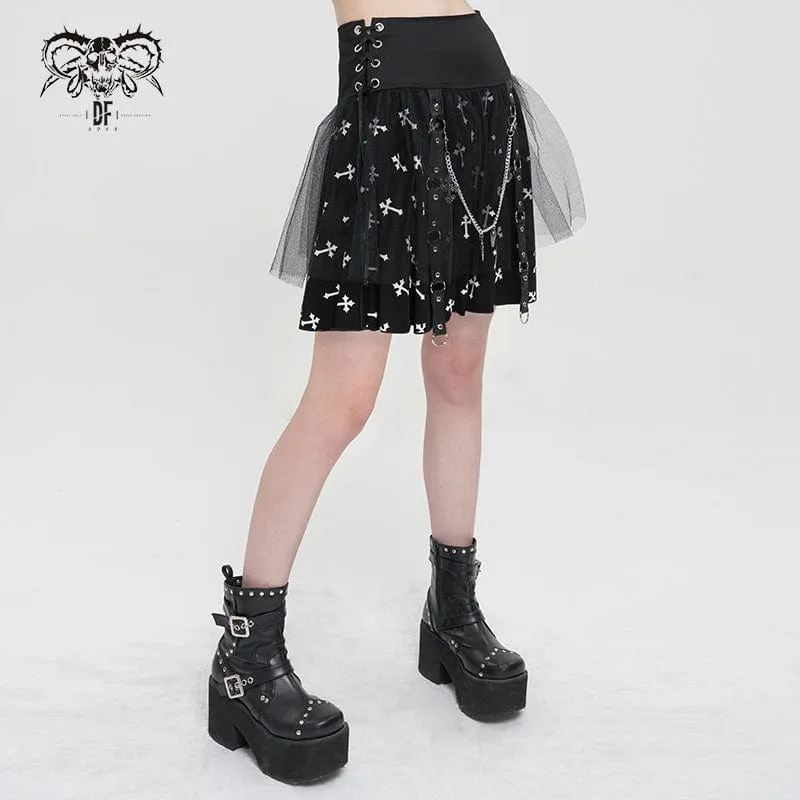 Damenrock mit gotischem Kreuzmuster und gespleißter Kette aus Mesh