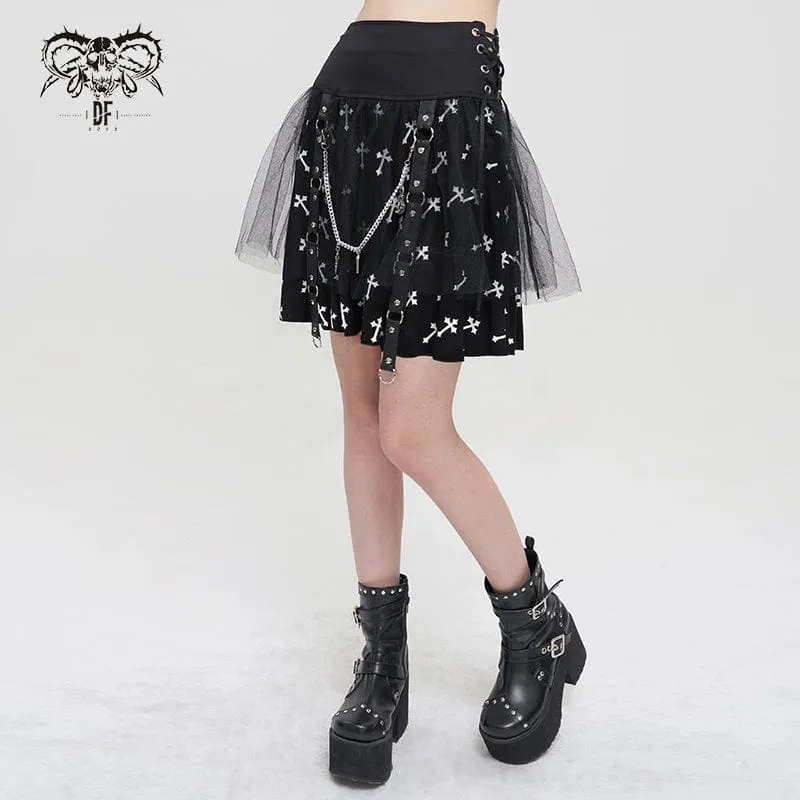 Damenrock mit gotischem Kreuzmuster und gespleißter Kette aus Mesh