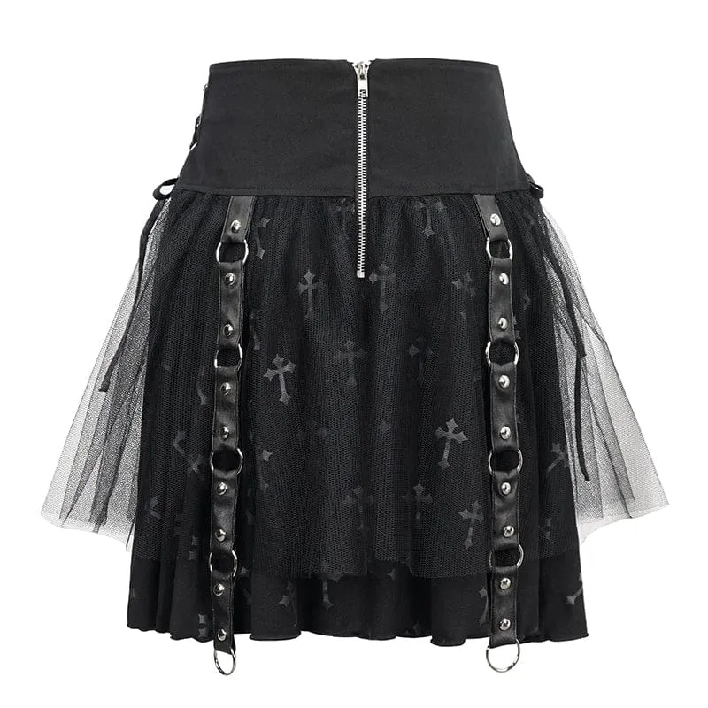 Gothic Riemchen-Mesh-Splice-Kettenrock für Damen