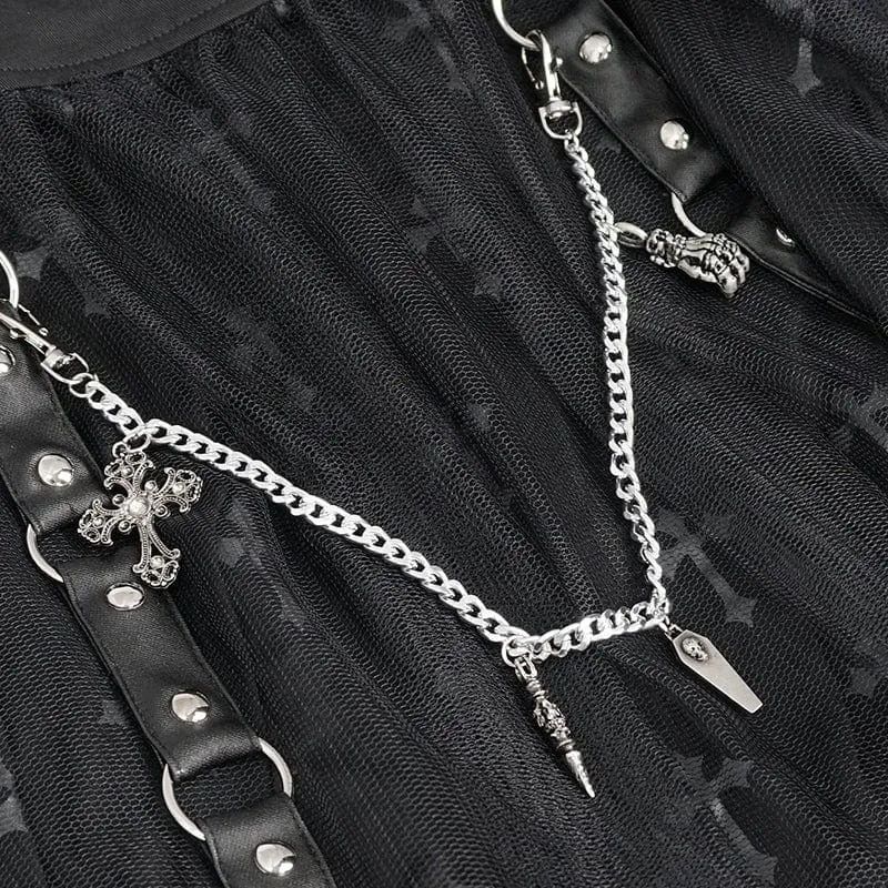 Gothic Riemchen-Mesh-Splice-Kettenrock für Damen
