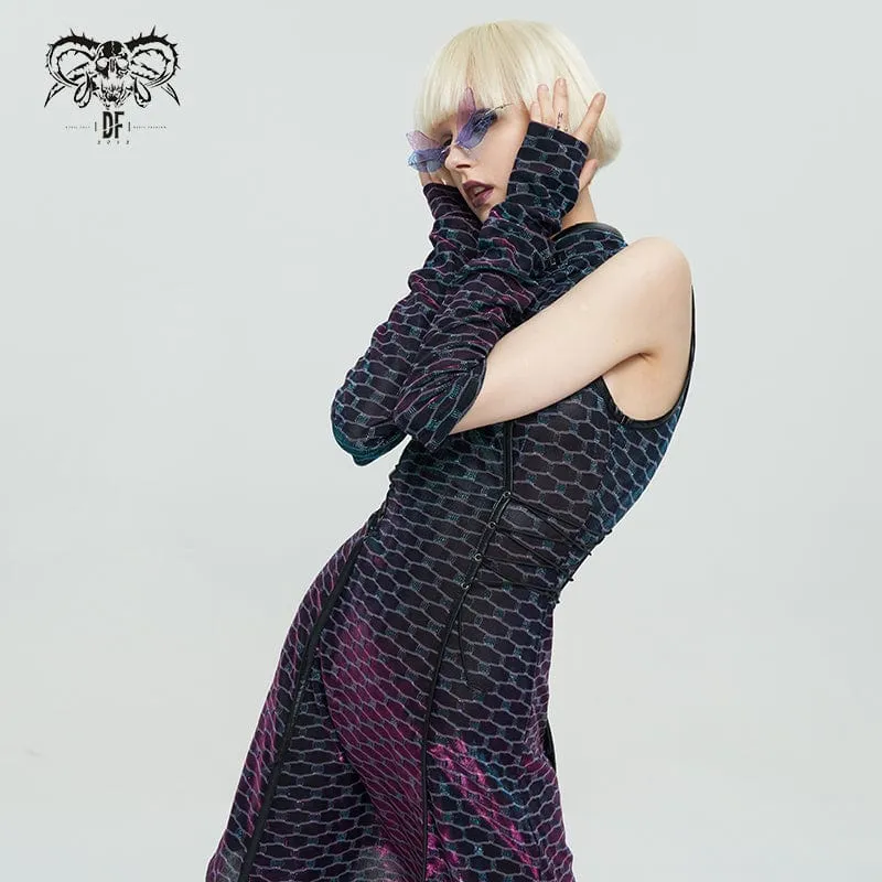 Damenkleid mit Grunge-Cheongsam-Kragen, Schuppenmuster und Überärmeln