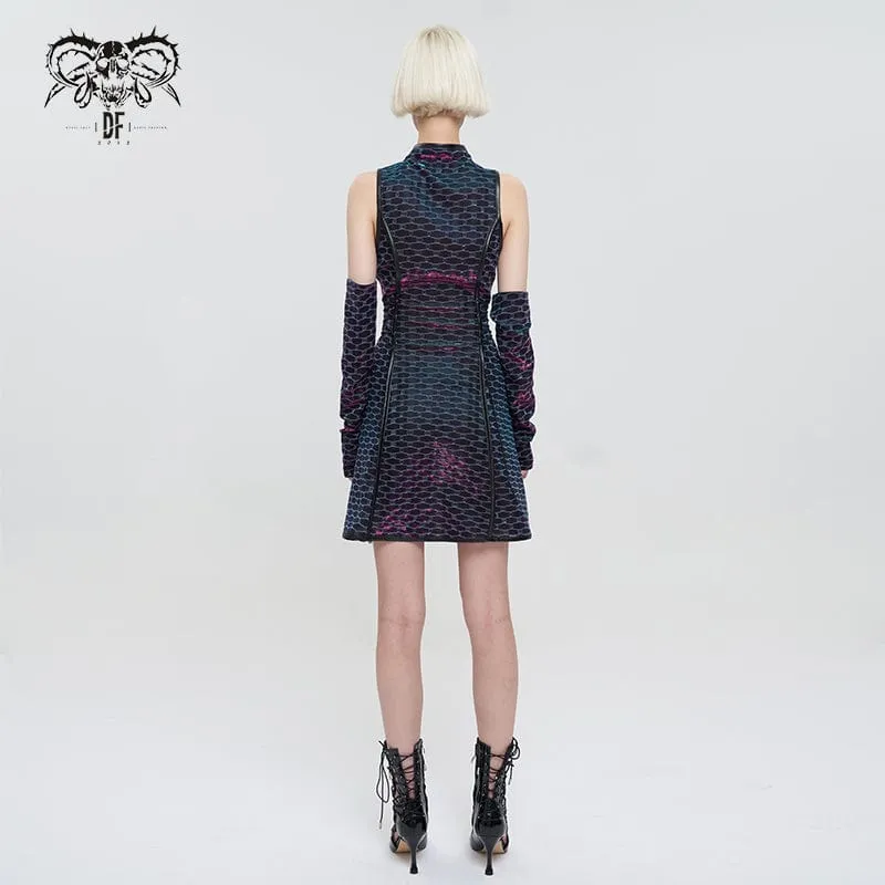 Damenkleid mit Grunge-Cheongsam-Kragen, Schuppenmuster und Überärmeln