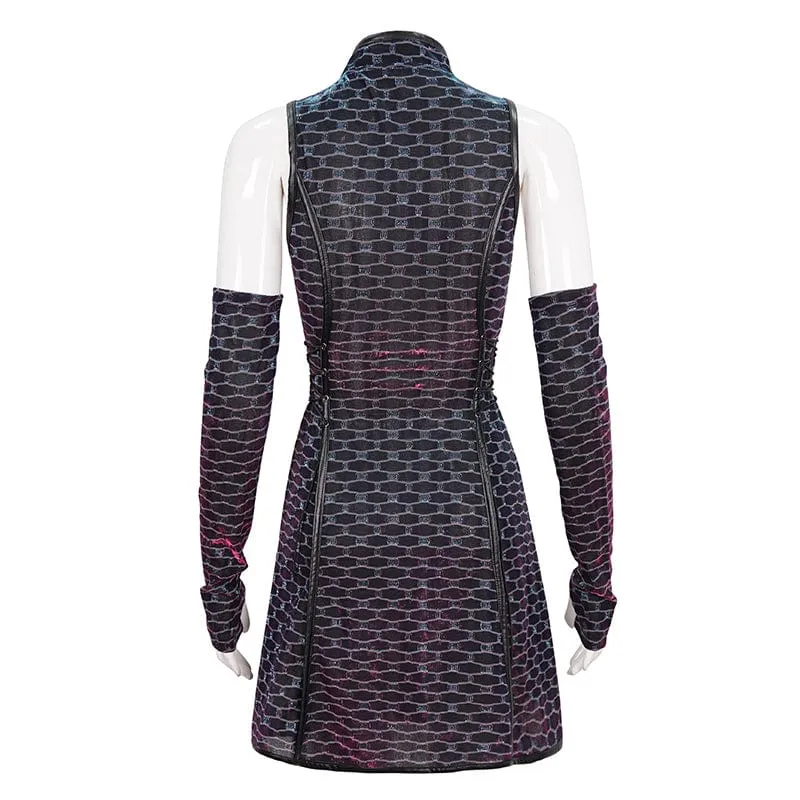 Damenkleid mit Grunge-Cheongsam-Kragen, Schuppenmuster und Überärmeln