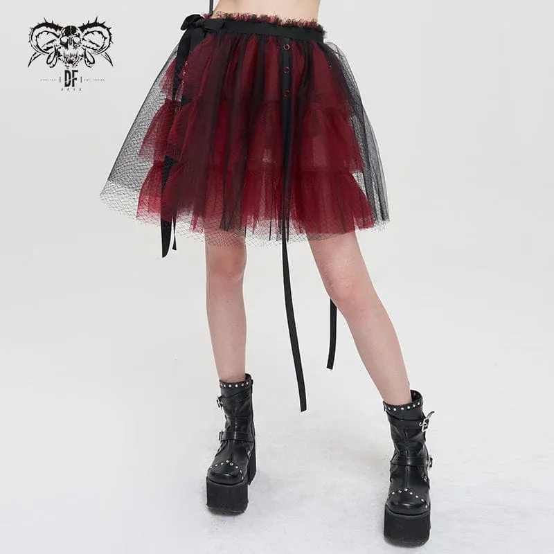 Damen-Lolita-Riemchen-Layer-Mesh-Rock