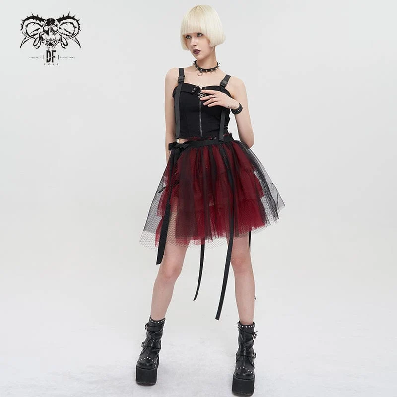 Damen-Lolita-Riemchen-Layer-Mesh-Rock