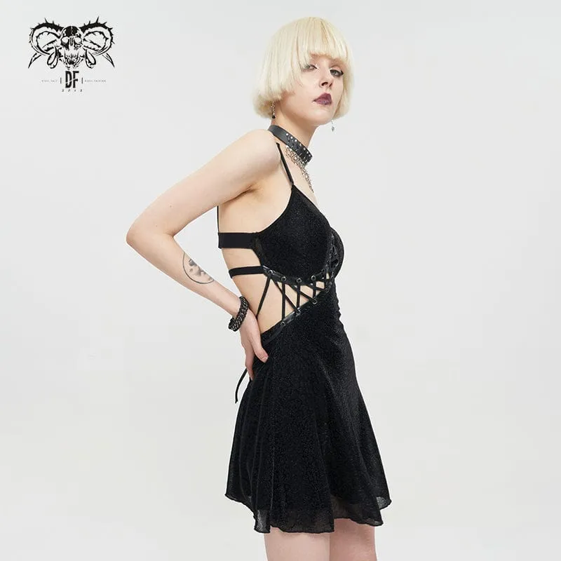 Asymmetrisches Riemchen-Slip-Kleid mit Punk-Ausschnitt für Damen