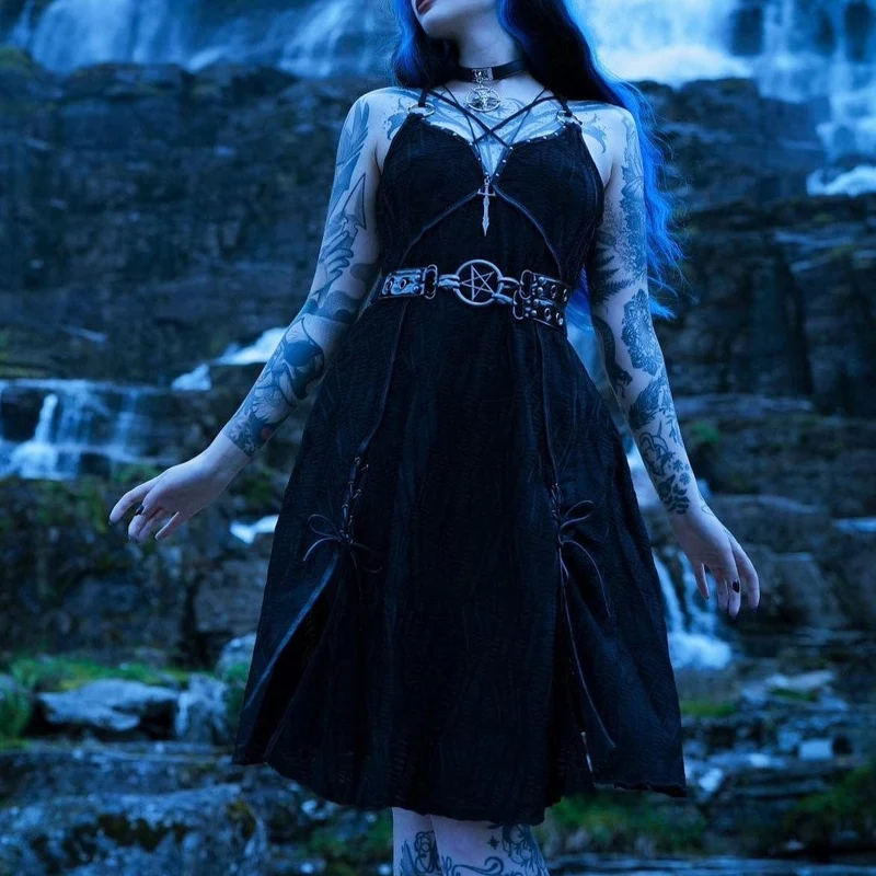 Damen-Punk-Stappy-Kleid mit tiefem Seitenschlitz