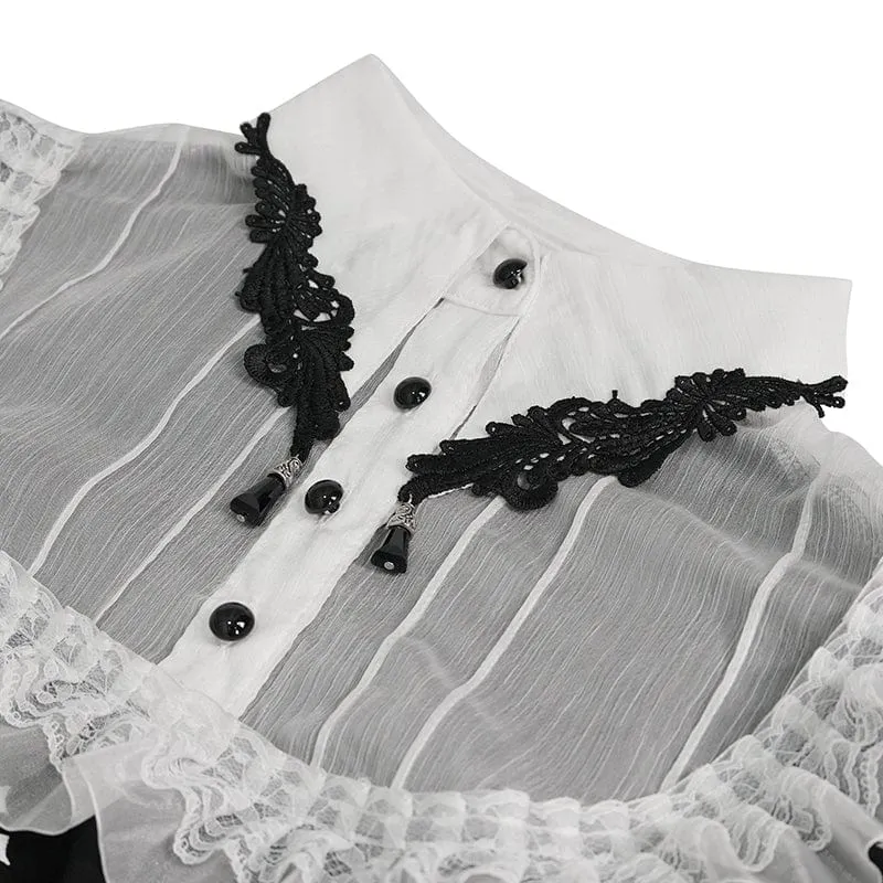 Zweifarbiges, gekräuseltes Gothic-Hemd für Damen mit Kreuzdruck
