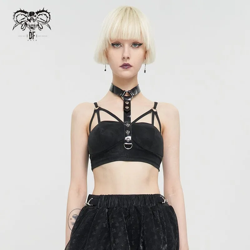 Damen Punk Faux Lackleder Splice Halfter Bustier