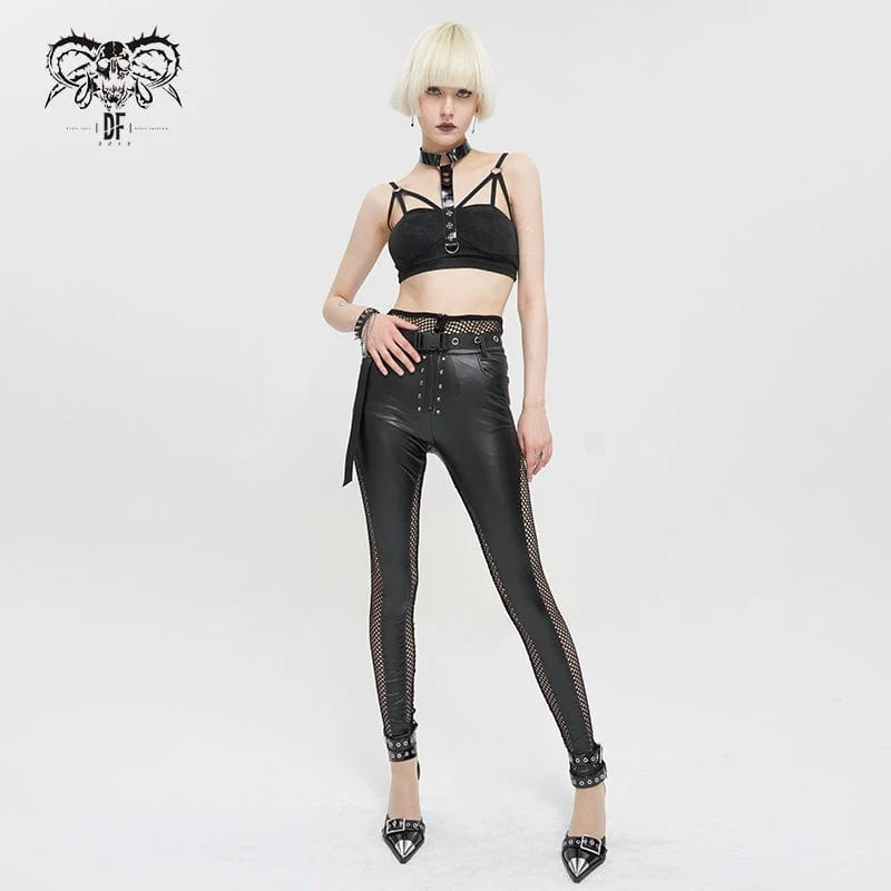 Damen Punk Faux Lackleder Splice Halfter Bustier