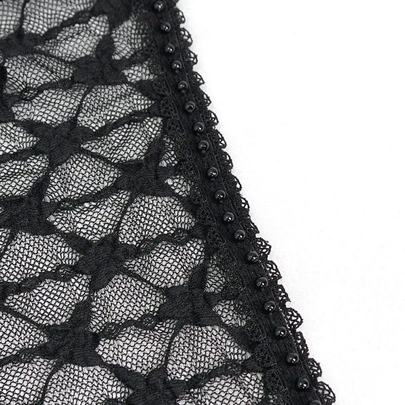 Damen-Punk-Perlen-Sheer-Mesh-Shirt
