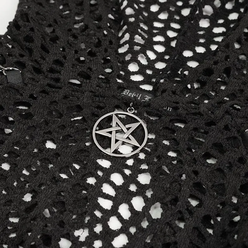 Damen Punk Unregelmäßiges Riemchen-Mesh-Kurzarmhemd