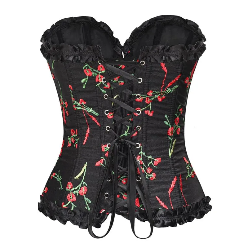 Gothic Blumen besticktes Rüschenkorsett für Damen