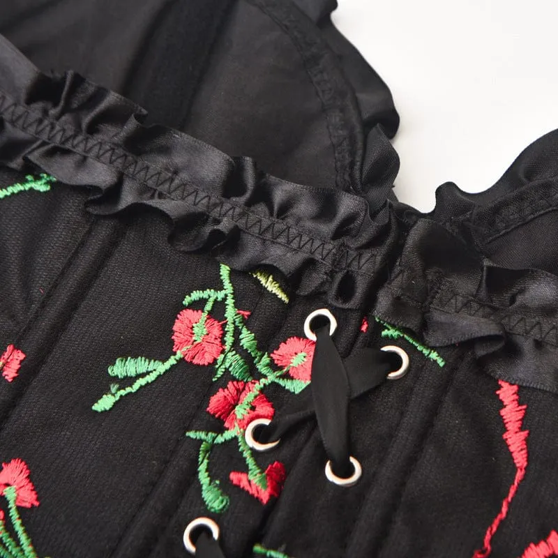 Gothic Blumen besticktes Rüschenkorsett für Damen