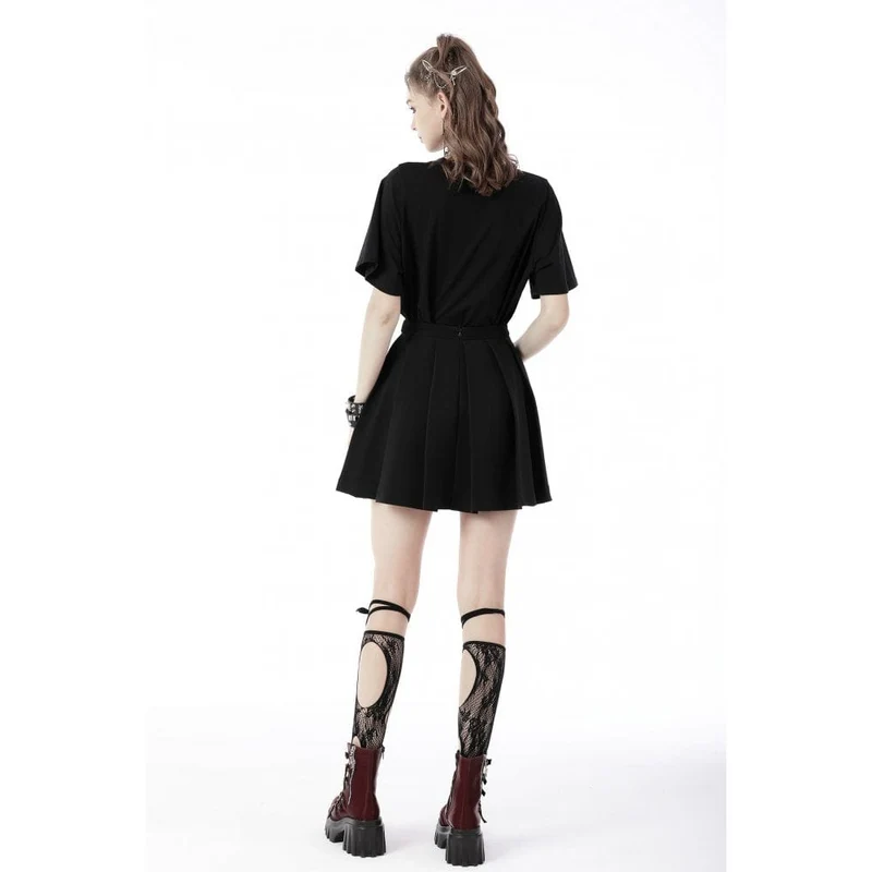 Damen Punk Rock Faltenrock mit rot kariertem Riemen