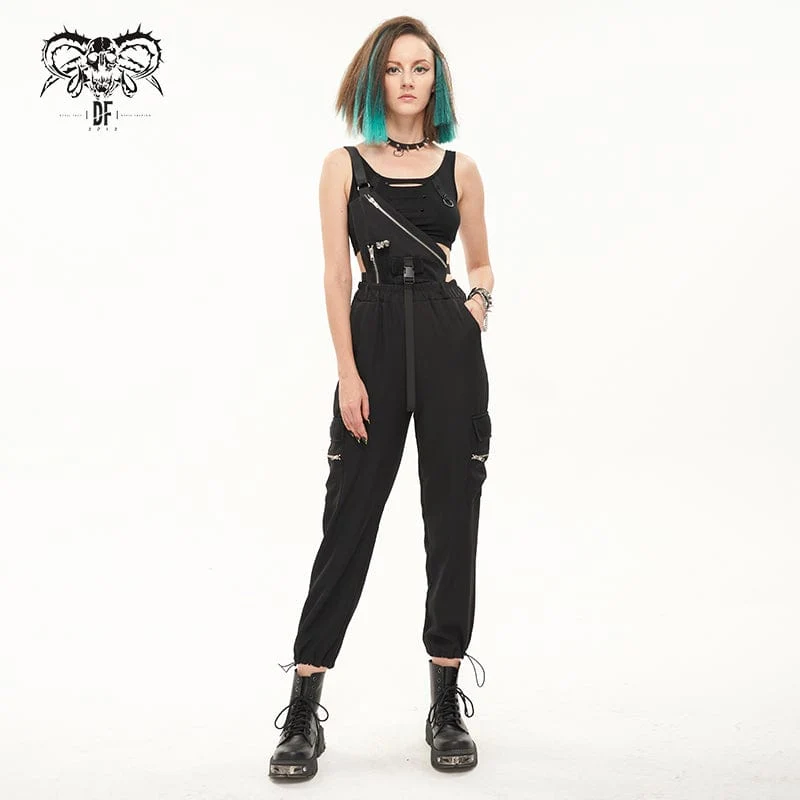 Damen-Hose mit Punk-Schnallen und Kordelzug