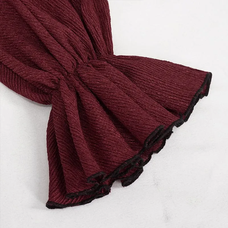 Damen Gothic Riemchen Puffärmel gerafftes rotes Shirt