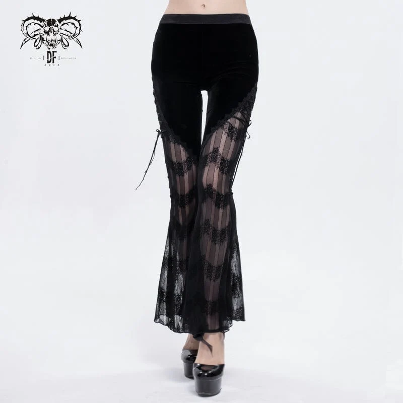Damen Gothic Strappy Lace Splice Flared Leggings