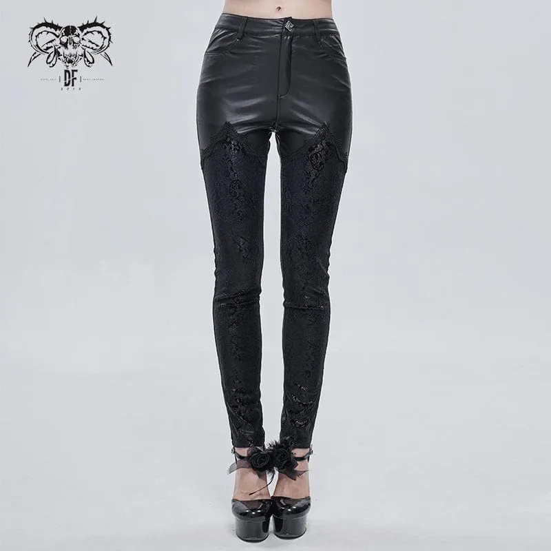 Gothic-Splice-Leggings aus Kunstleder für Damen