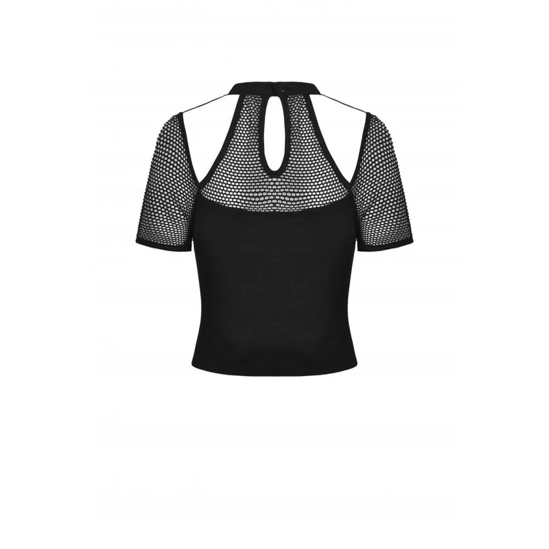 Kurzärmliges Mesh-Oberteil mit Punkrock-Ausschnitt für Damen