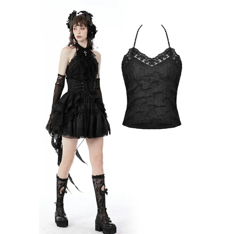 Gothic Neckholder-Spitzen-Tanktop für Damen