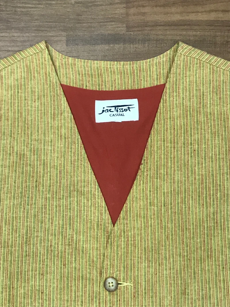 Herren-Weste Größe 56 – Vintage-Streifenlook in Senfrot & Olivgrün