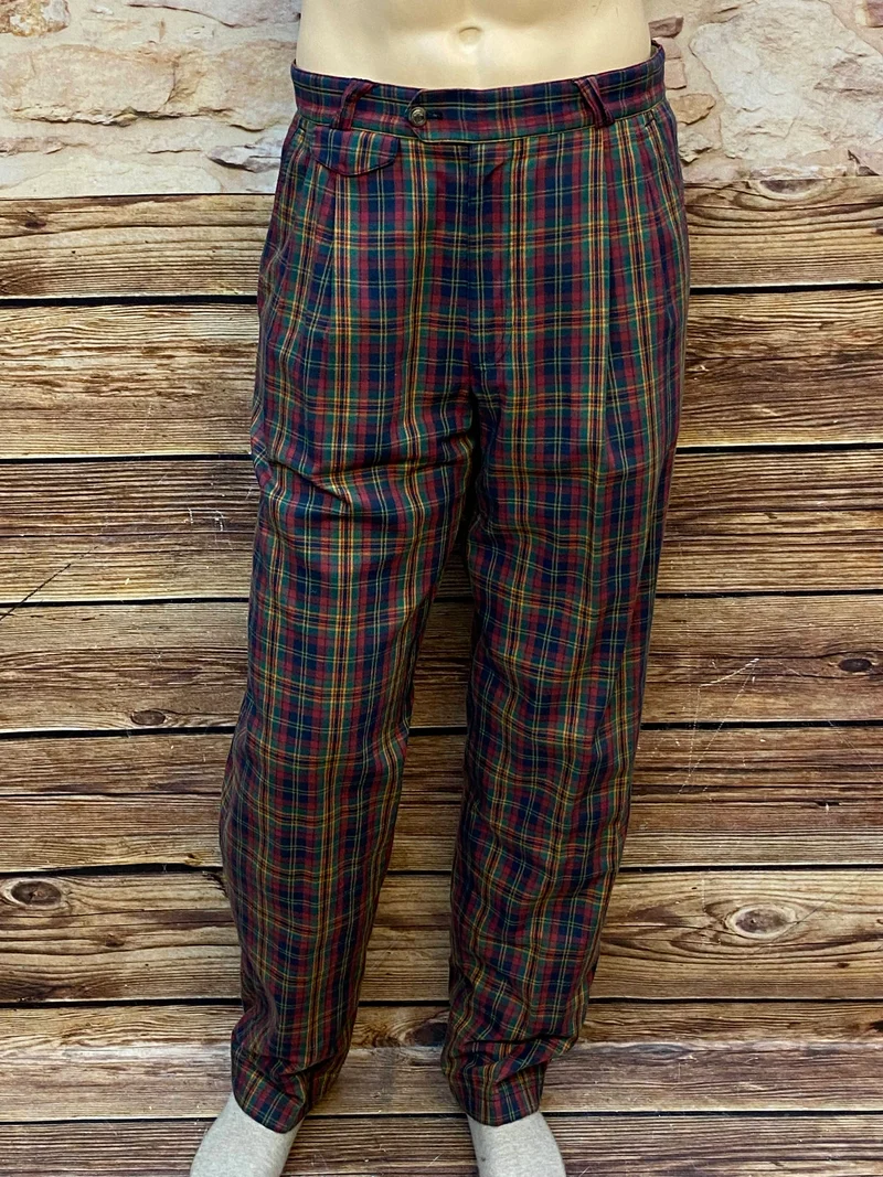 90er Vintage Golfhose Herren kariert Gr. 48 – Bundfaltenhose Retro