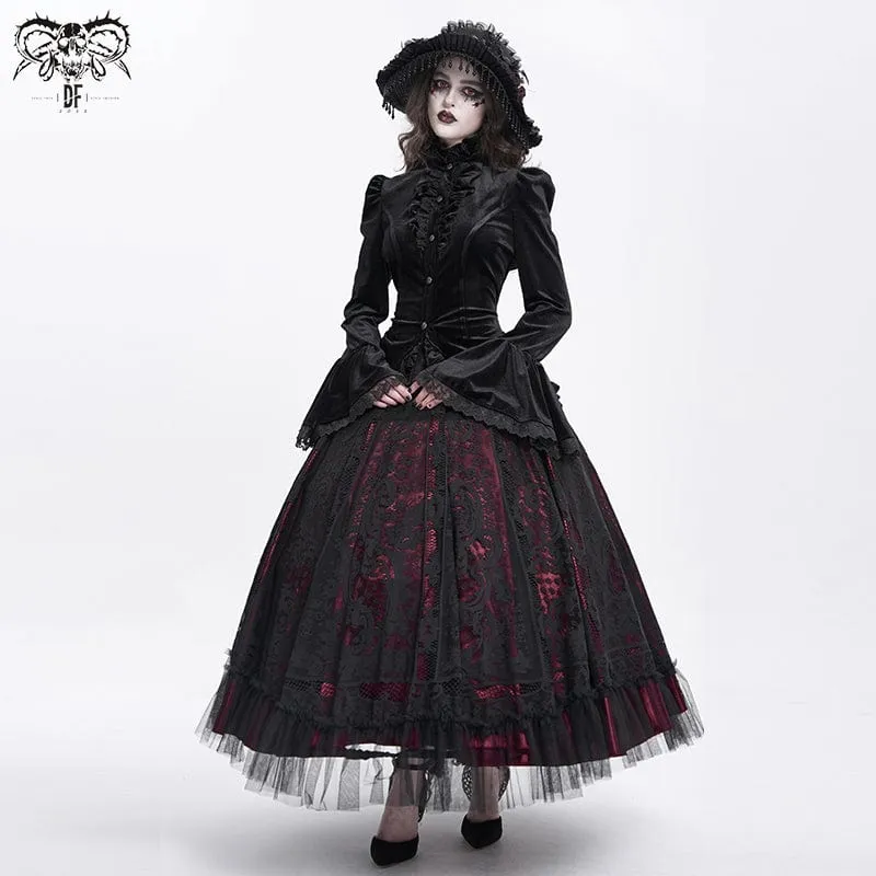 Gothic-Hemd mit ausgestellten Ärmeln, Rüschen und Schwalbenschwanz für Damen in Schwarz