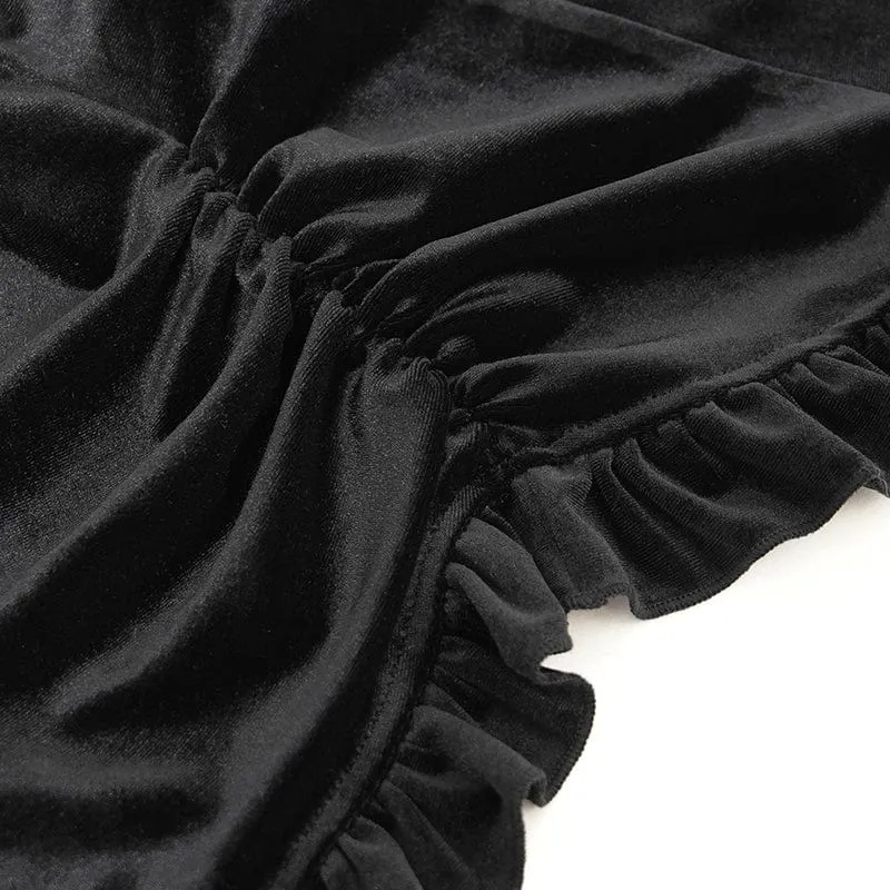 Gothic-Hemd mit ausgestellten Ärmeln, Rüschen und Schwalbenschwanz für Damen in Schwarz
