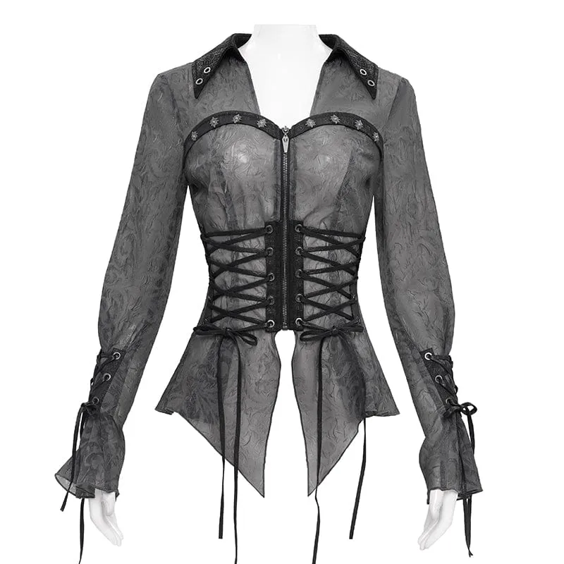 Gothic Irregular Schnürhemd für Damen