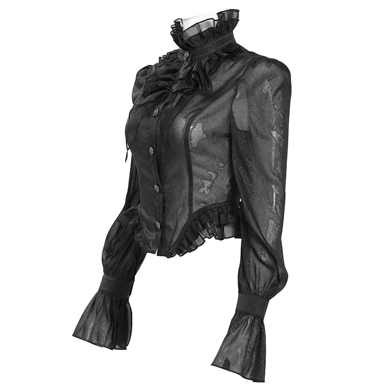 Gothic-Hemd mit Stehkragen, Rüschen und Schwalbenschwanz für Damen