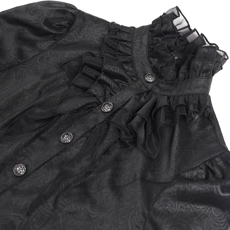 Gothic-Hemd mit Stehkragen, Rüschen und Schwalbenschwanz für Damen