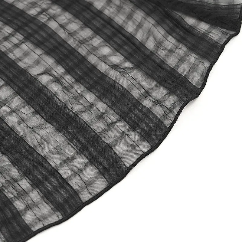 Transparentes Gothic-Shirt mit Stehkragen und Puffärmeln für Damen