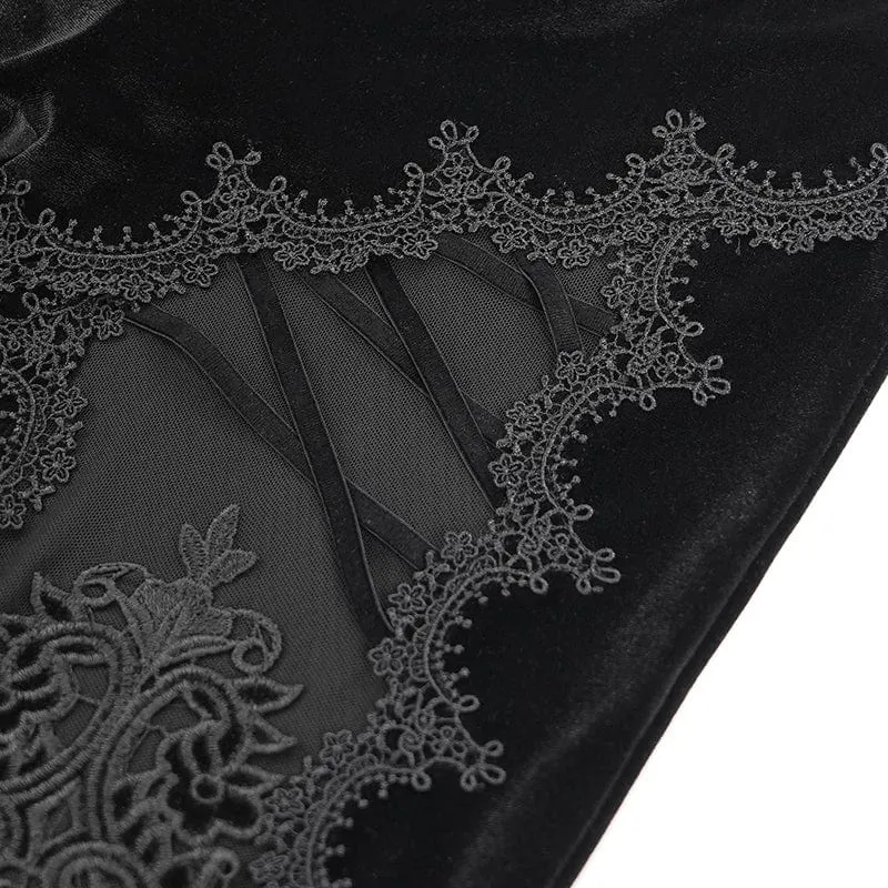 Schlaghose aus Samt mit Blumenstickerei im Gothic-Stil für Damen