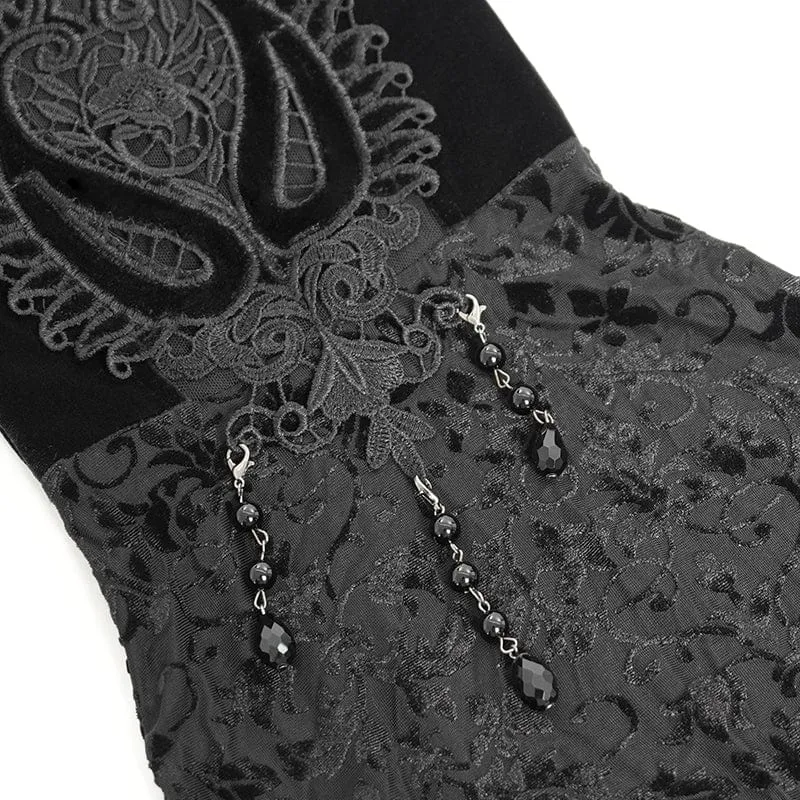 Schlaghose aus Samt mit Blumenstickerei im Gothic-Stil für Damen